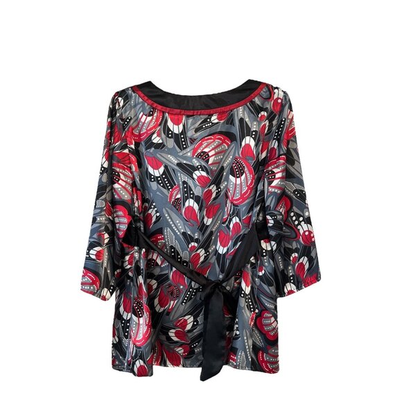 AGB Women’s XL Tunic Blouse | Red Black Gray Abstract Floral Print | Side Zip | - Picture 2 of 6